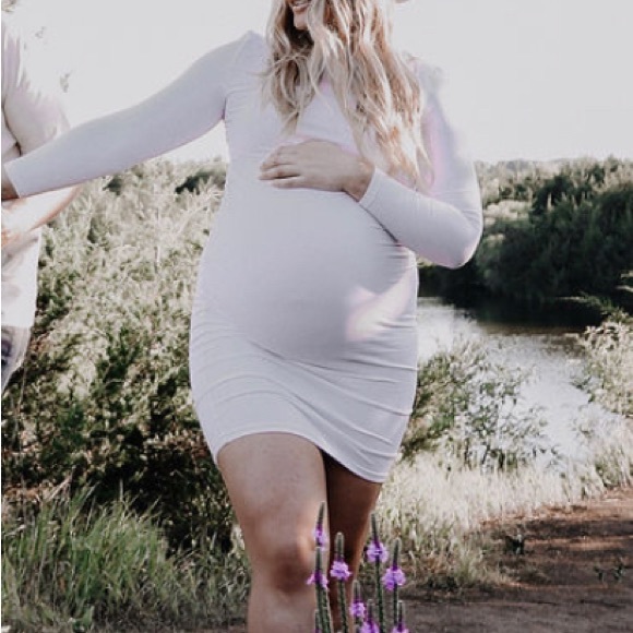 White Maternity Turtleneck Dress - Picture 3 of 4